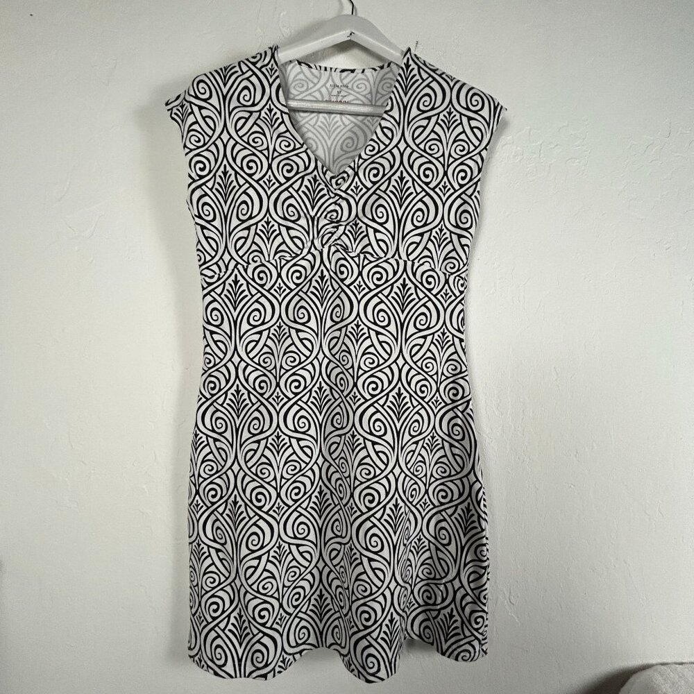 Title Nine Womens Black & White Printed Cap Sleeve Active Dress Medium Stretch